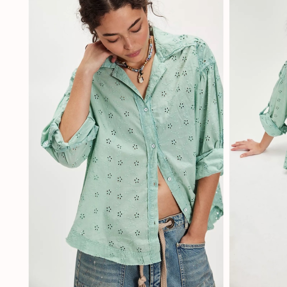 NWOT Free People We The Free Mae Washed Eyelet Shirt